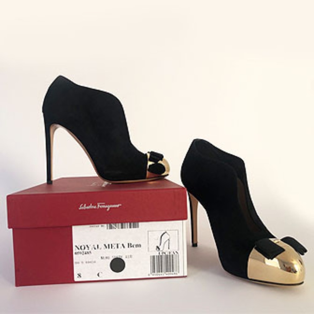 Salvatore Ferragamo Noyal Meta bow Platform Suede Shoes - Picture 8 of 9